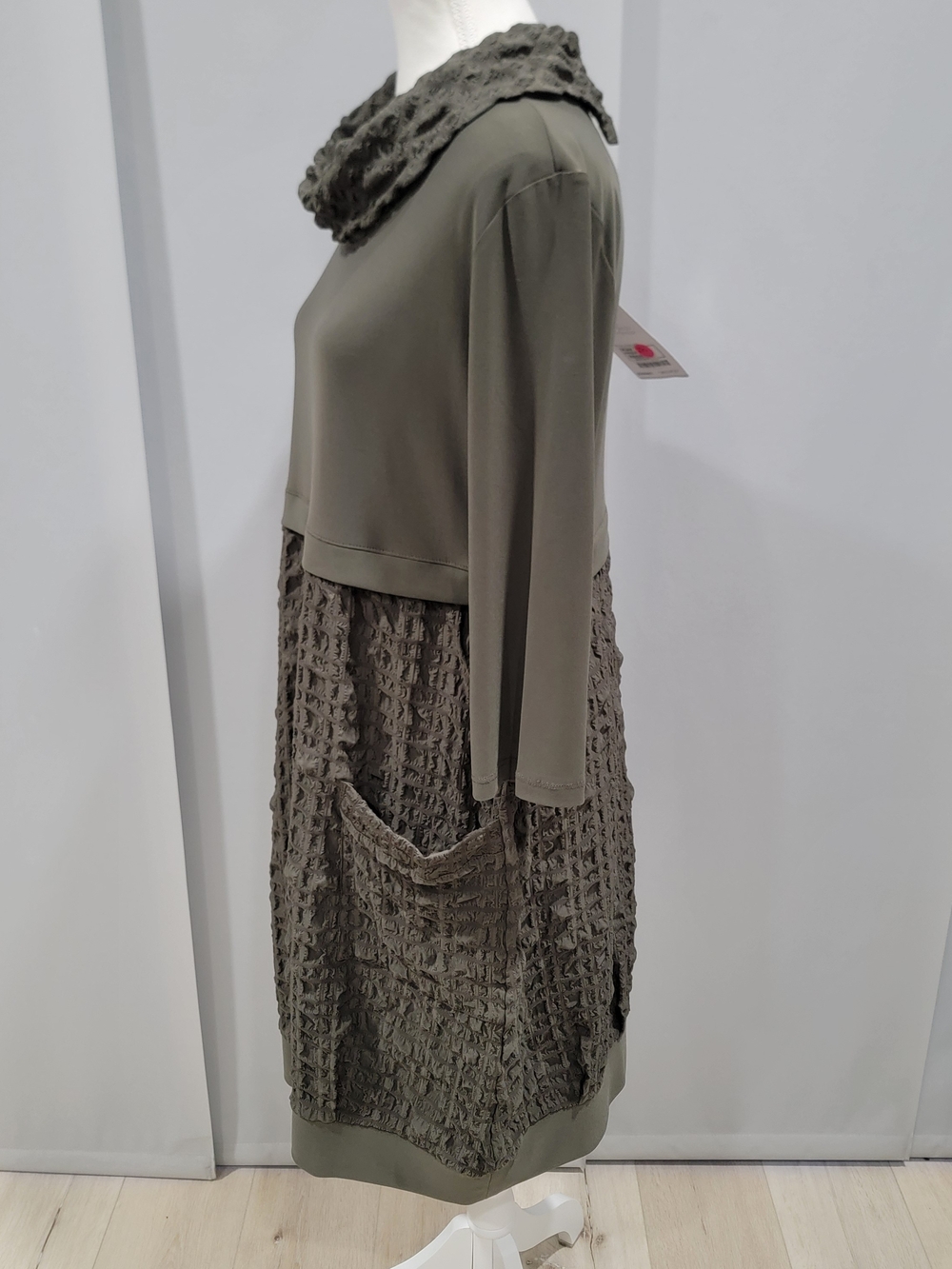 Joseph Ribkoff Olive Green Midi Dress with Textured Skirt - Picture 5 of 10